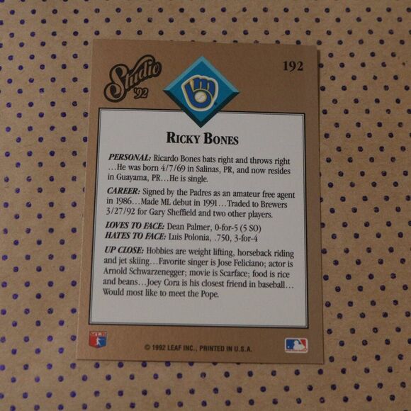 Ricky Bones #192 Baseball Card - Picture 2 of 2